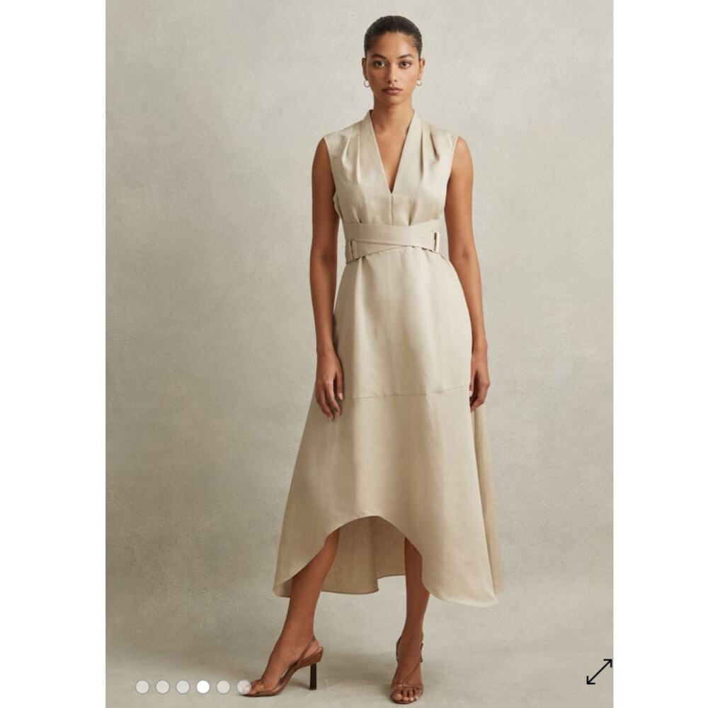 NWT: Reiss Ava Linen Blend Belted Midi Dress - Picture 1 of 11